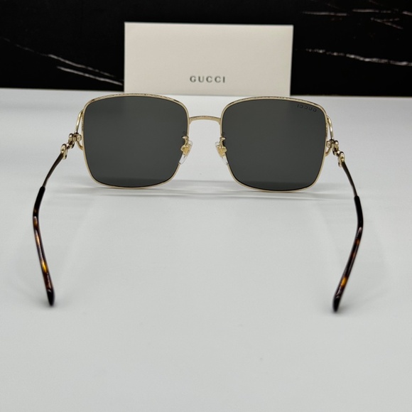 NEW GUCCI WOMEN SQUARE METAL AUTHENTIC GUCCI SUNGLASSES GOLD GRAY GUCCI EYEWEAR - Picture 8 of 12